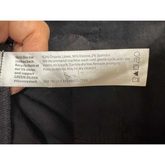 EILEEN FISHER Organic Linen Blend Long Sleeve Shirt Dress Pockets, Black, Sz L - Picture 8 of 8